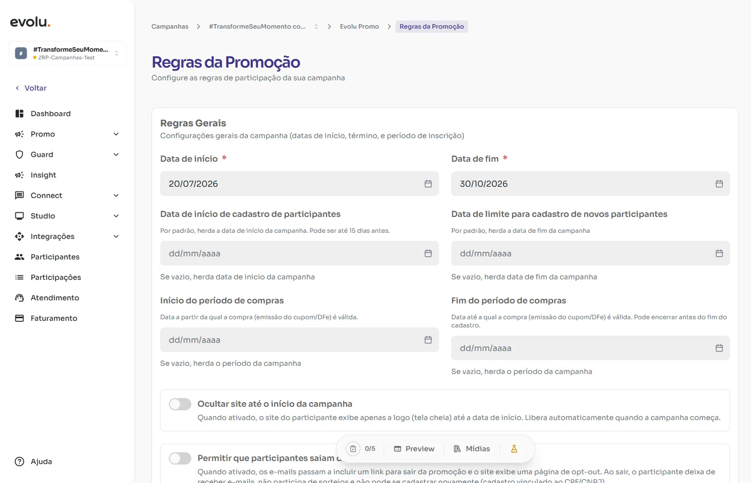 Tela do evolupromo.